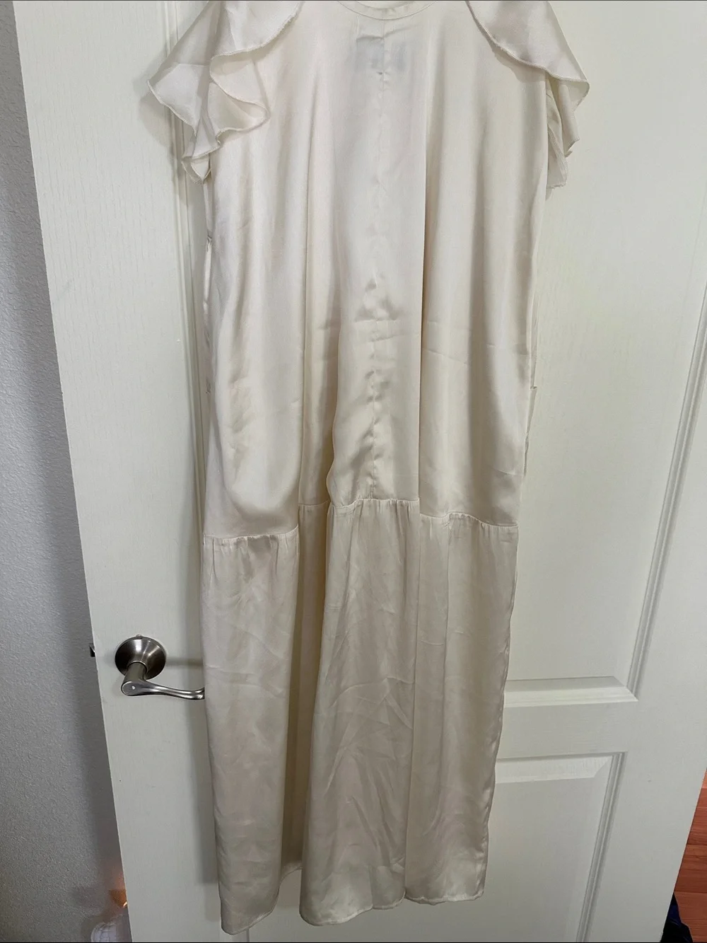ASOS Cream Slip Maxi Dress with Ruffle Straps - Picture 6 of 6